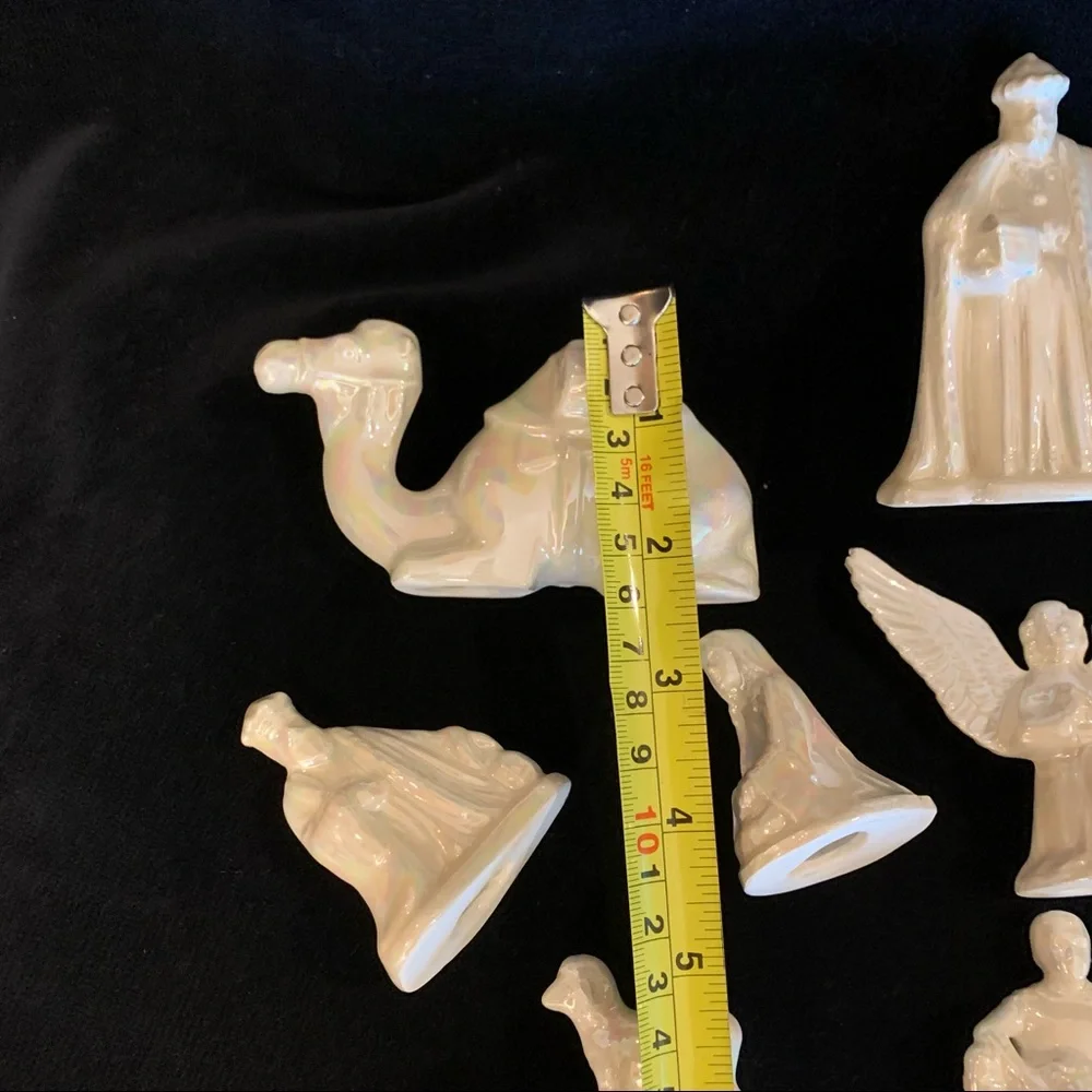 14 Piece Small Ceramic Pearlescent White Nativity Set Scene // Christmas Holiday